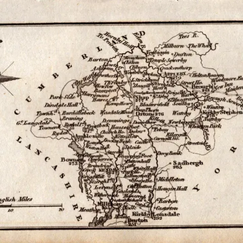 Cumbria Antique Copper Engraved George IV Map by Sidney Hall.