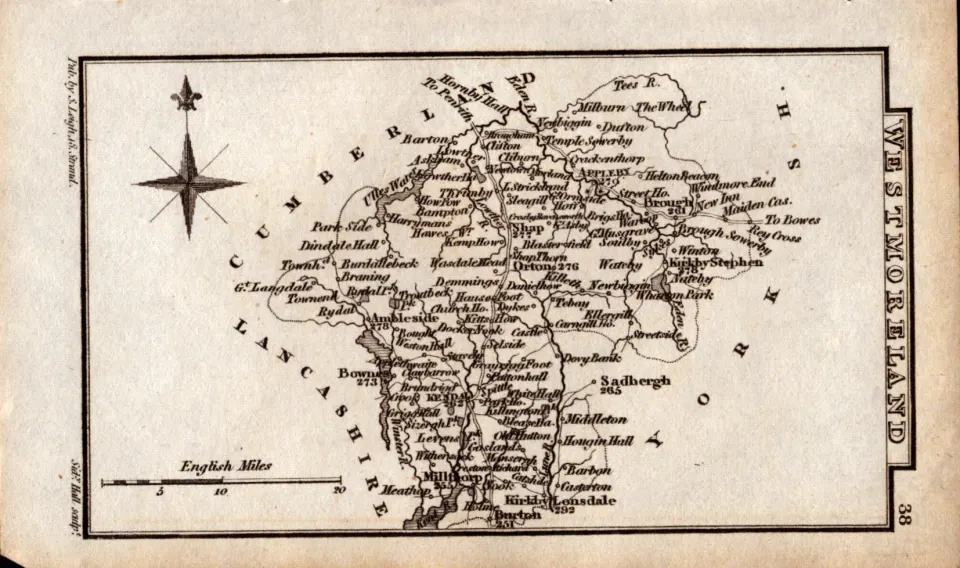 Cumbria Antique Copper Engraved George IV Map by Sidney Hall.