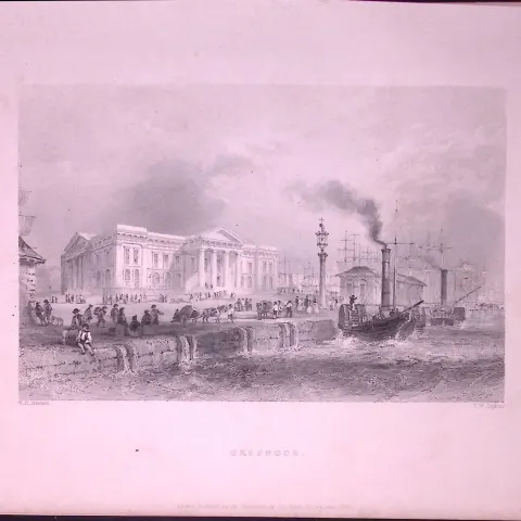 Greenock Harbour Scotland WH Bartlett 1842 Antique Steel Engraving-67