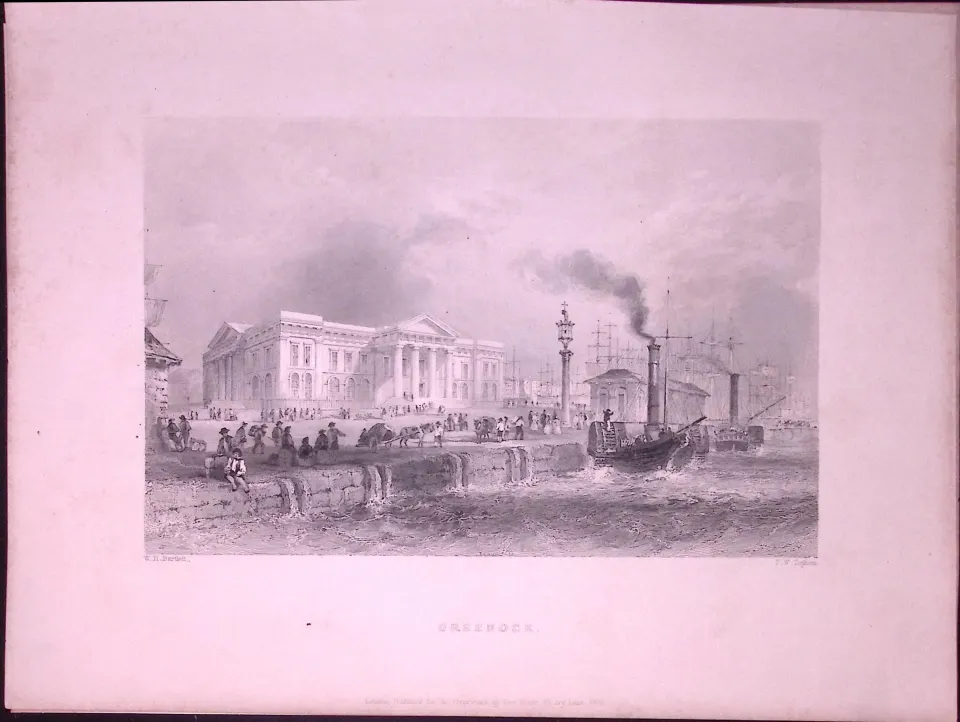 Greenock Harbour Scotland WH Bartlett 1842 Antique Steel Engraving-67