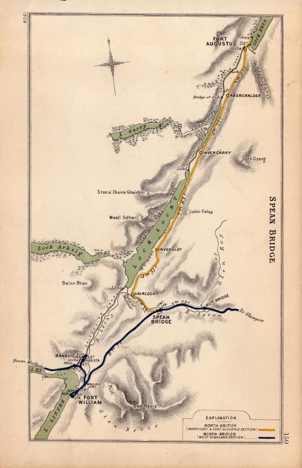 Fort Agustus Spean Bridge Fort William Scotland Antique Railway Diagram-150