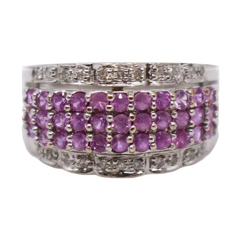 Pink Sapphire & Diamond 18ct White Gold Band Ring