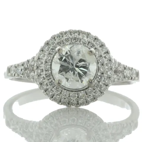 18ct White Gold Single Stone With Halo Setting Ring (0.86) 1.21 Carats