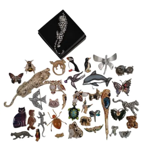 Costume Brooch Bundle 37 Items Vintage Designs