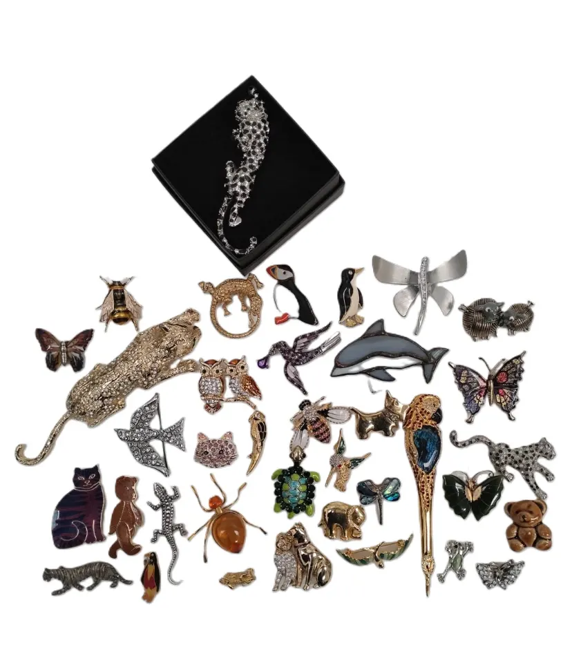 Costume Brooch Bundle 37 Items Vintage Designs