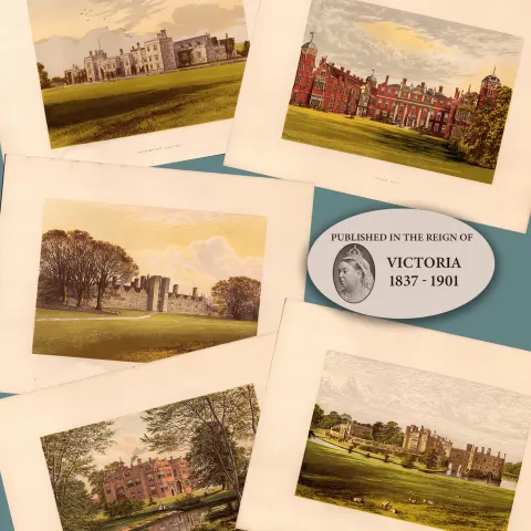 County Kent 150 Years-Old Job Lot Gilt-Edge Coloured Victorian Antique Book Plates.