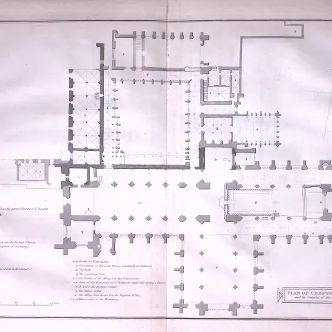Plan of Chester Cathedral Antique 216-Year-Old Large Copperplate- 24-TR