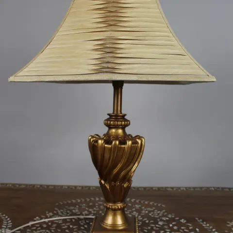 Vintage Gilt Table Lamp with Pleated Shade