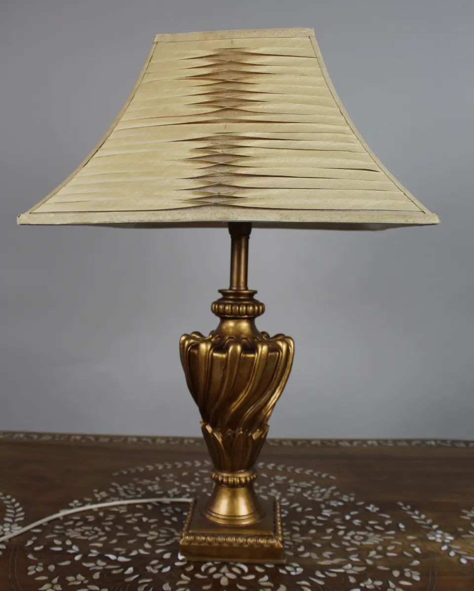Vintage Gilt Table Lamp with Pleated Shade