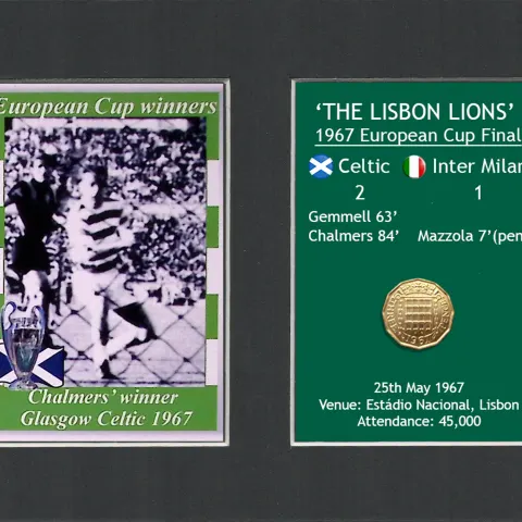Chalmers Scores The Winner Celtic FC European Cup Mount & Original Half-Crown Coin Metal Art