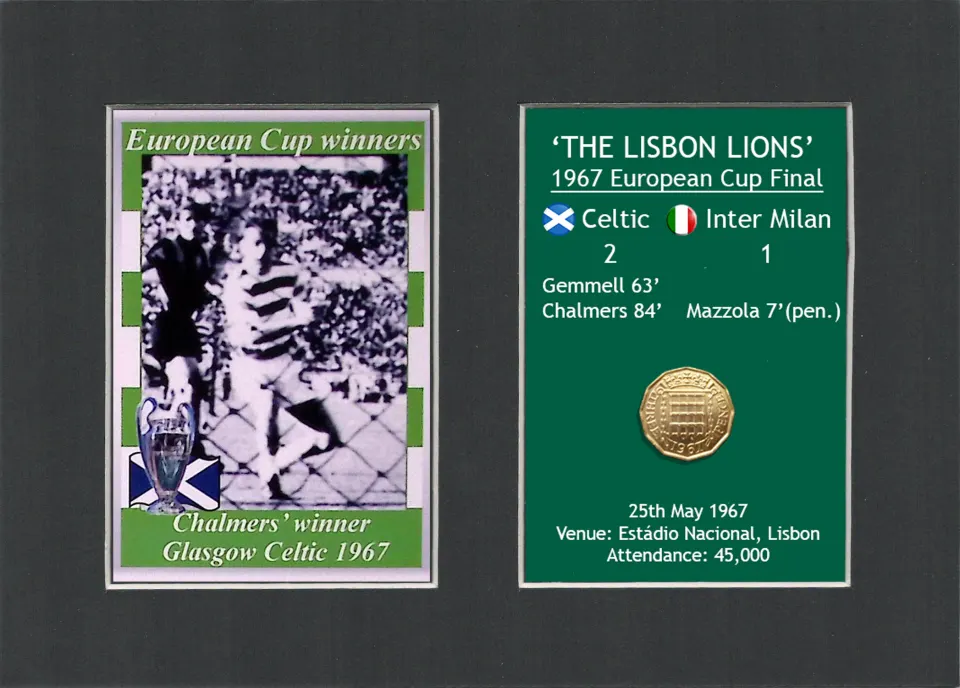 Chalmers Scores The Winner Celtic FC European Cup Mount & Original Half-Crown Coin Metal Art