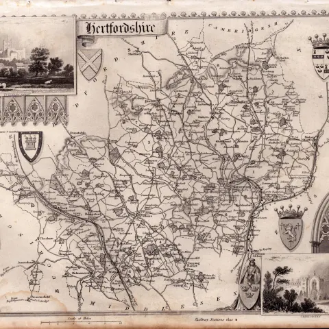 Hertfordshire  Steel Engraved Victorian Thomas Moule Antique Map.