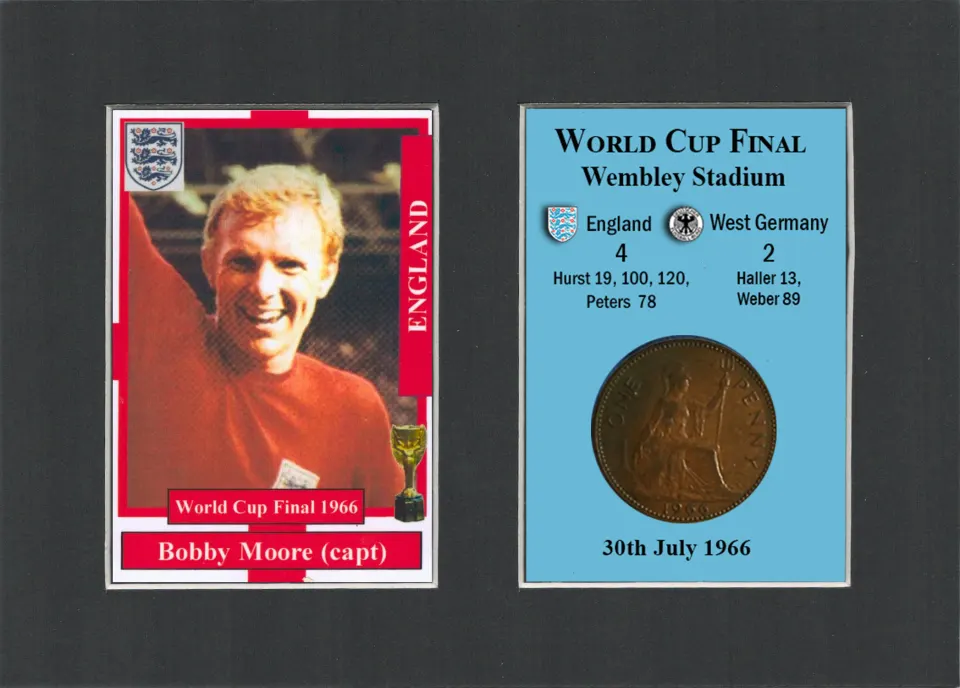 Bobby Moore With The Jules Rimet World Cup Coin & Card Mounted Display.