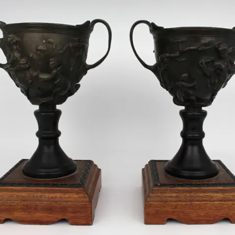 Pair of Grand Tour Bronze Two Handled Urns
