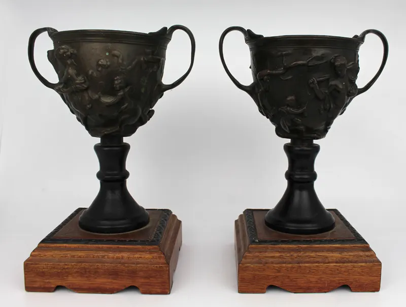 Pair of Grand Tour Bronze Two Handled Urns