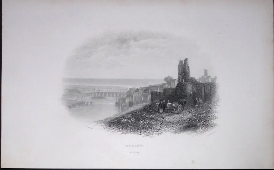 Ireland A View of Arklow Wicklow Antique 183 Years-Old Steel-Engraving-15.