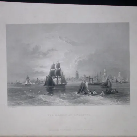 The River Mersey At Liverpool WH Bartlett 1842 Antique Steel Engraving-105