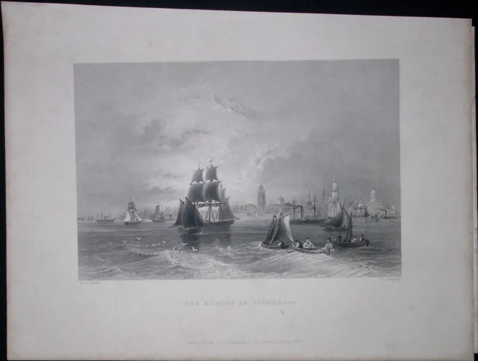 The River Mersey At Liverpool WH Bartlett 1842 Antique Steel Engraving-105
