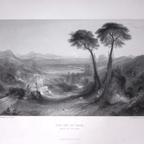 J.M.W Turner Bay of Baiae Naples Italy Antique Steel Engraving-37-TR