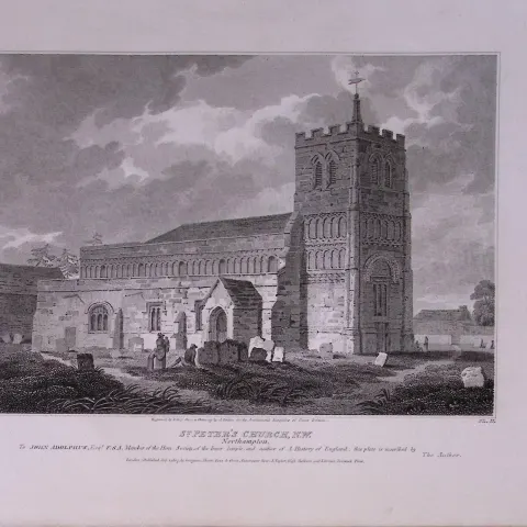 St Peters Church Northampton 190 Years-Old John Britton Antique Steel Engraving-194