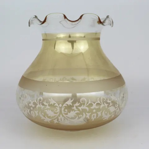 2 x Vintage Acid Etched Fancy Bell Form Glass Lampshades