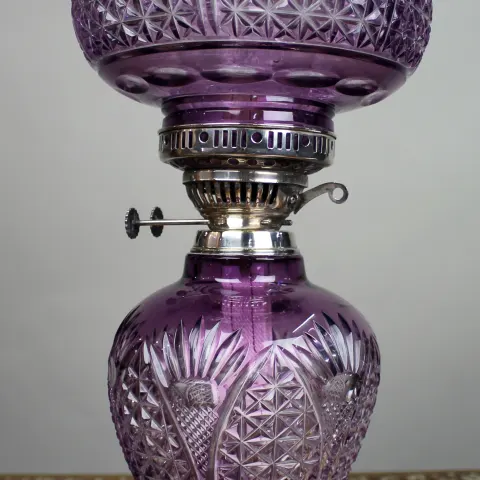 Fine Stourbridge Amethyst Overlay Crystal Oil Lamp