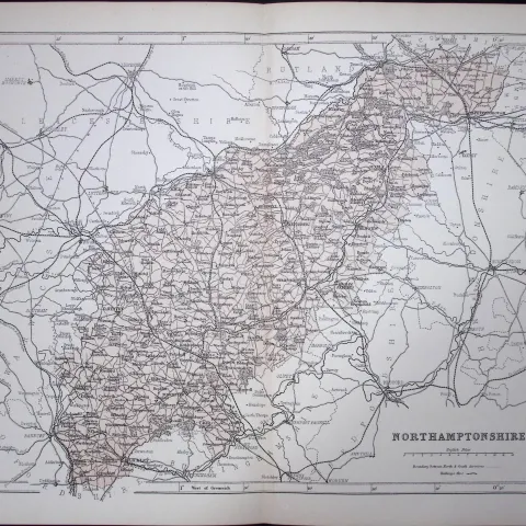 Northamptonshire 150 Years-Old 1875 Coloured Detailed Antique 1875 Map-40