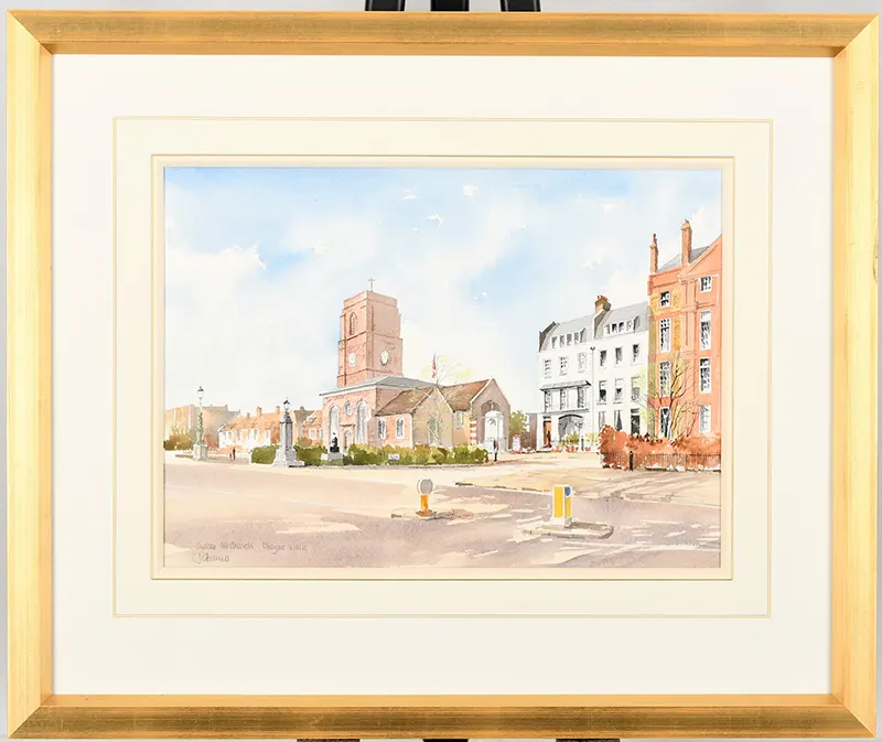 Original Watercolour by John Chisnall titled "Chelsea Old Church, Cheyne Walk"
