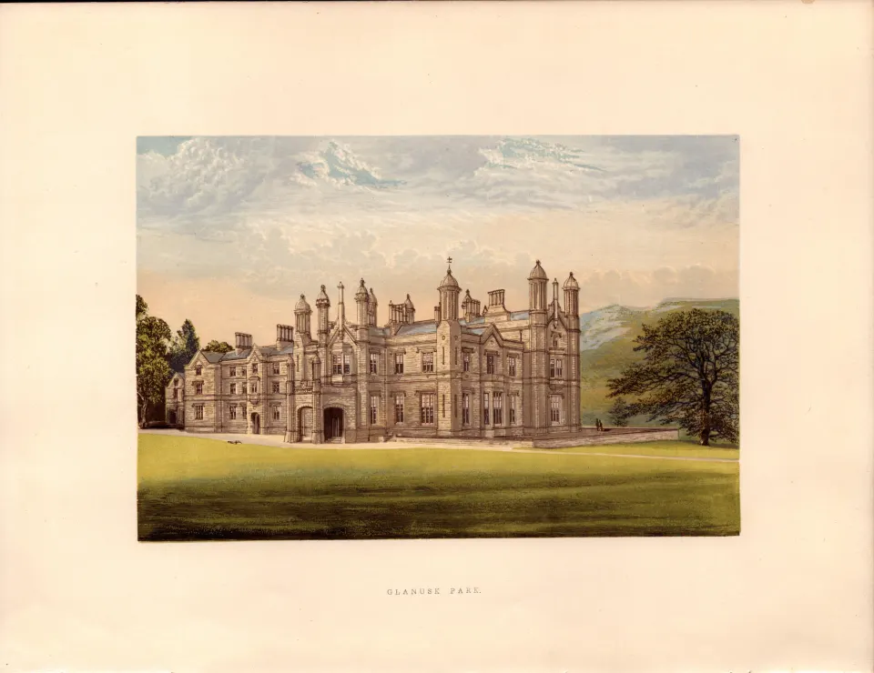 Glanusk Park Brecknockshire Gilt-Edge Coloured Antique Book Plate.