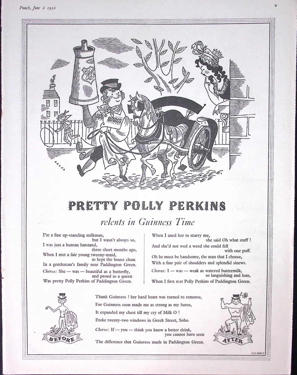 Guinness 1956 Original 69 Years-Old Print Pretty Polly Perkins- G.E.2082-E