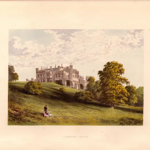 Lambton Castle Co Durham Gilt-Edge Coloured Antique Book Plate.