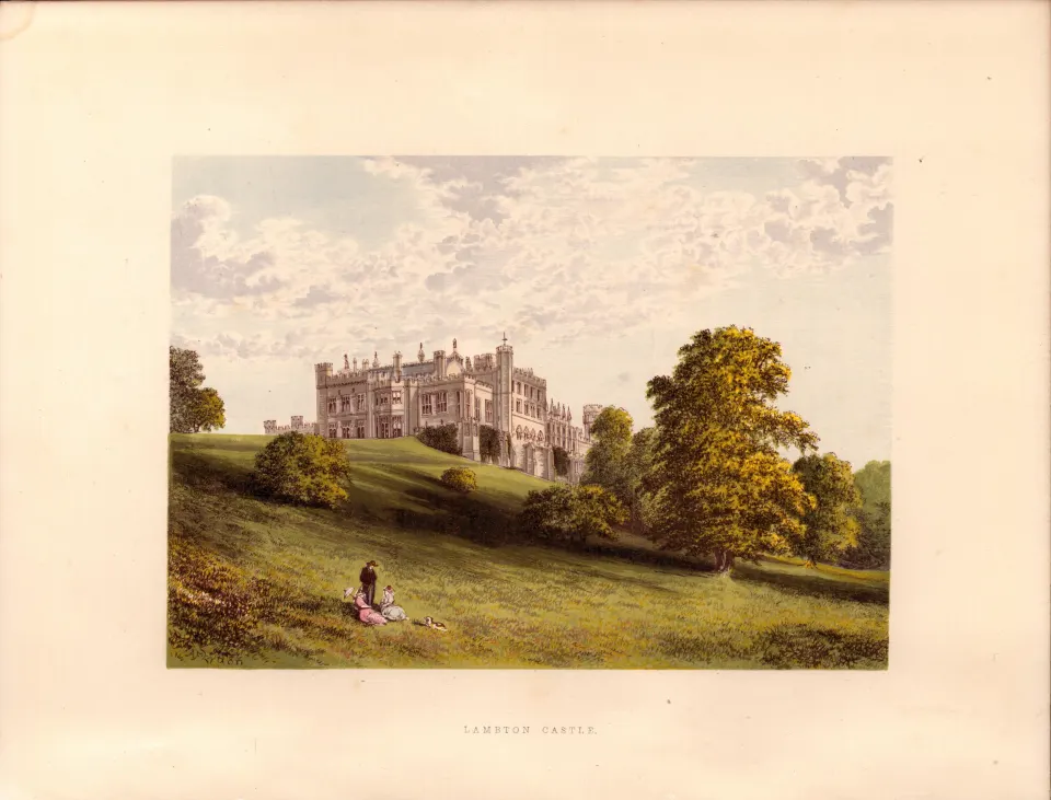 Lambton Castle Co Durham Gilt-Edge Coloured Antique Book Plate.