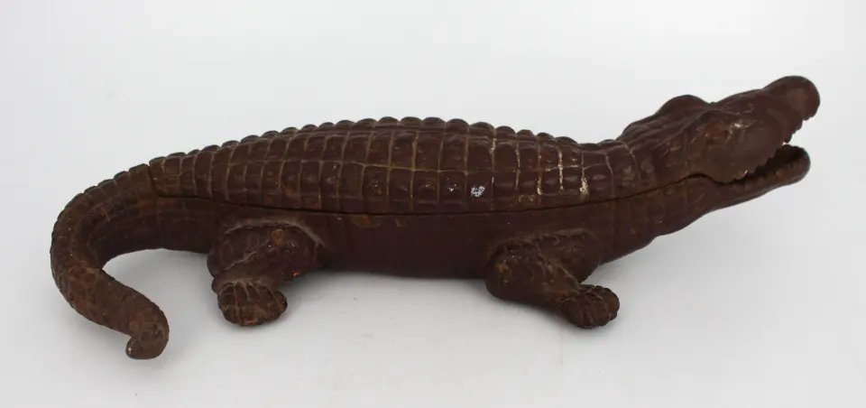 Art Deco Cast Iron Crocodile Cigarette Box