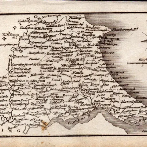 Yorkshire East Riding Antique Copper Engraved George IV Map by Sidney Hall.