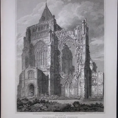 Croyland Church Lincoln 190 Years-Old Rare John Britton Antique Steel Engraving-85