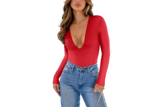7 x Womens Plunge V Neck Long Sleeve L3a