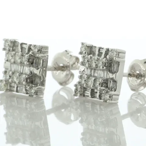 14ct White Gold Square Cluster Diamond Stud Earring 0.50 Carats