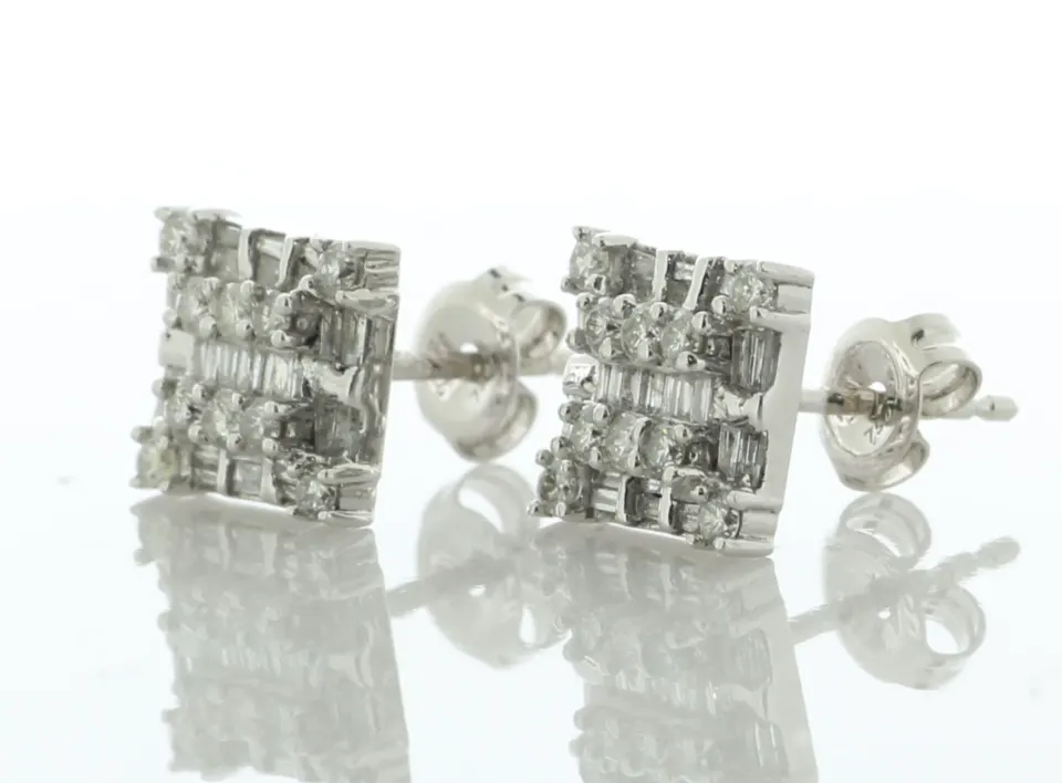 14ct White Gold Square Cluster Diamond Stud Earring 0.50 Carats