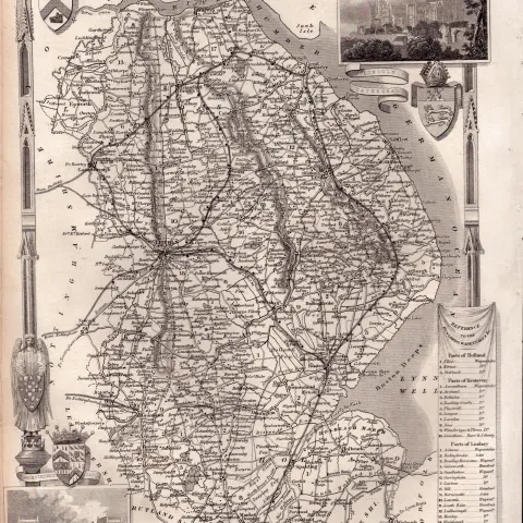 Lincolnshire Steel Engraved Victorian Antique Thomas Moule Map.