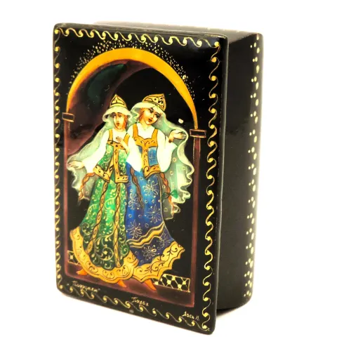  Vintage Russian Fairy Tale Hand Painted Lacquer Box Artist Signed