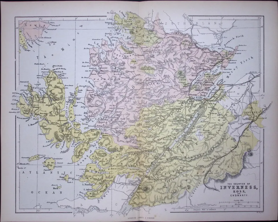 The Province of Inverness & Ross Scotland 150 Years-Old Antique 1875 Map-7