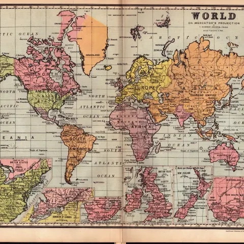 The World Mercator’s Projection  Antique Detailed Coloured Map.