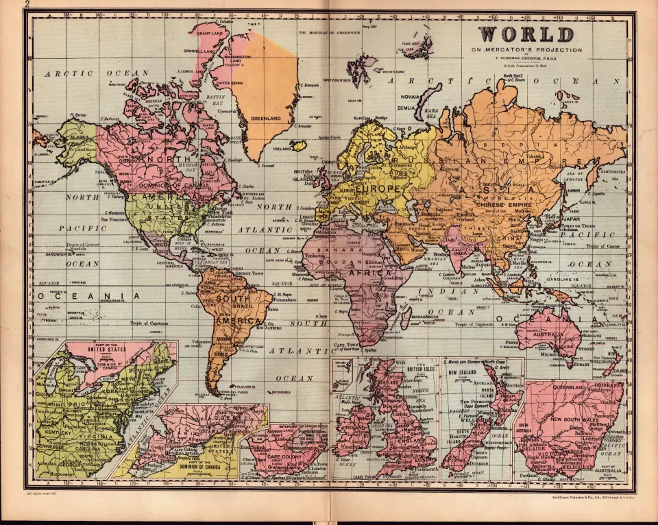 The World Mercator’s Projection  Antique Detailed Coloured Map.