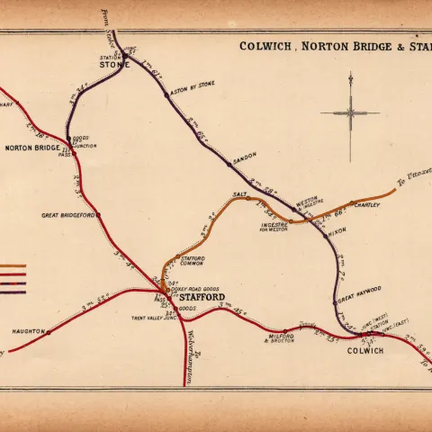 Stafford, Stone, Colwich, Rugeley Antique Railway Diagram-97.