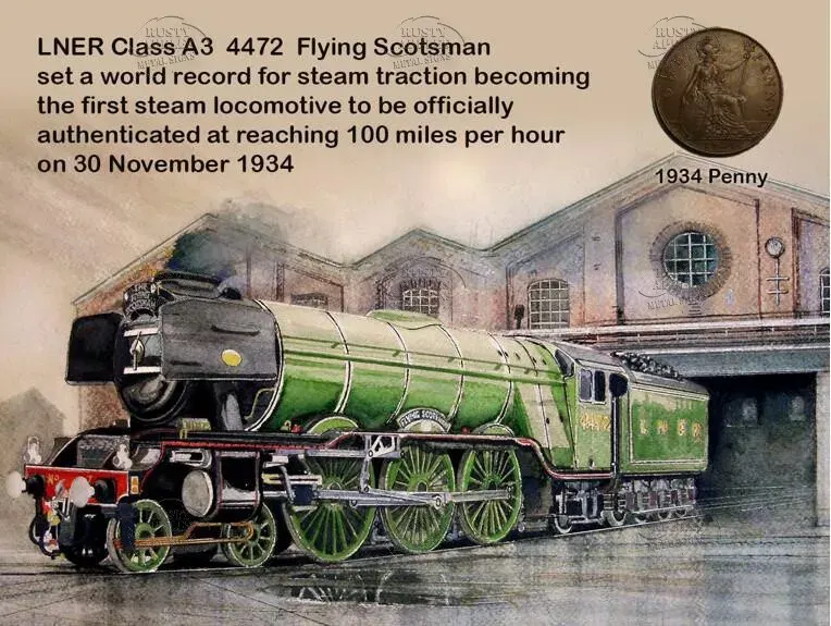 Flying Scotsman Train 100 MPH 1934 Record Speed Metal Art Coin Display