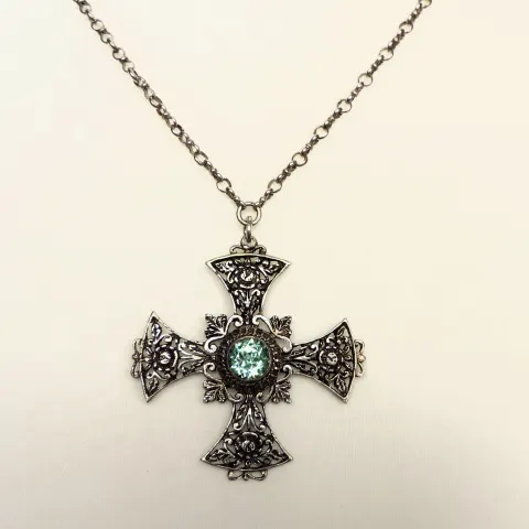 Vintage Sterling Silver Gemstone Cross Pendant 5.75 Carats