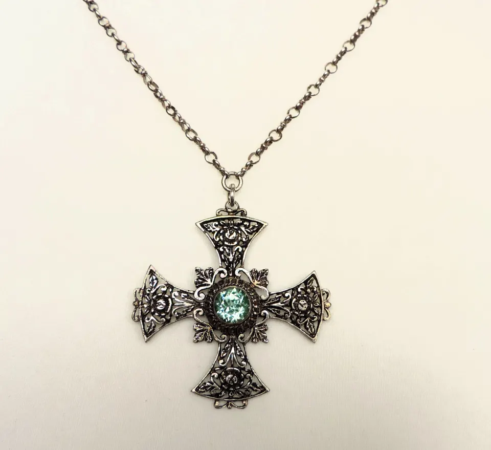 Vintage Sterling Silver Gemstone Cross Pendant 5.75 Carats