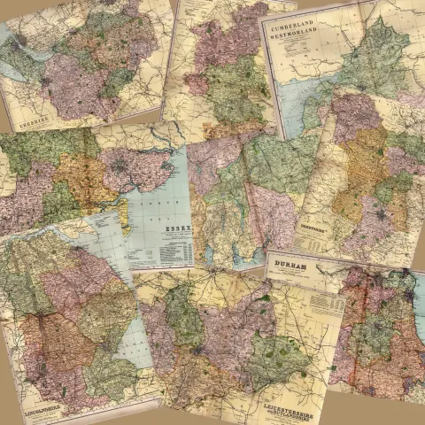 Collection of 11 Coloured Victorian Large Map GW Bacon 1899 Set 4.