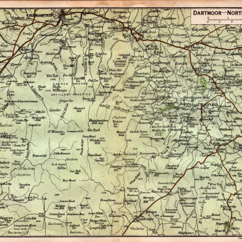 Dartmoor North Section Coloured Vintage 1924 Map.