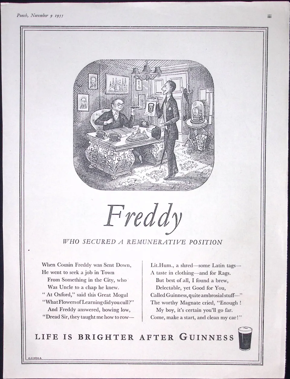 Guinness 1955 70 years-Old Genuine 68 Years-Old Print Freddy G.E.2334-A